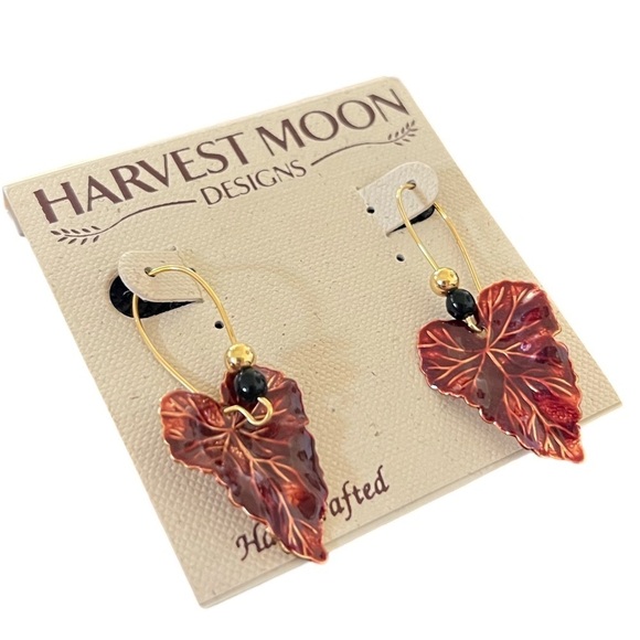 Red & Gold Fall Autumn Leaf Dangle Earrings - Picture 2 of 4